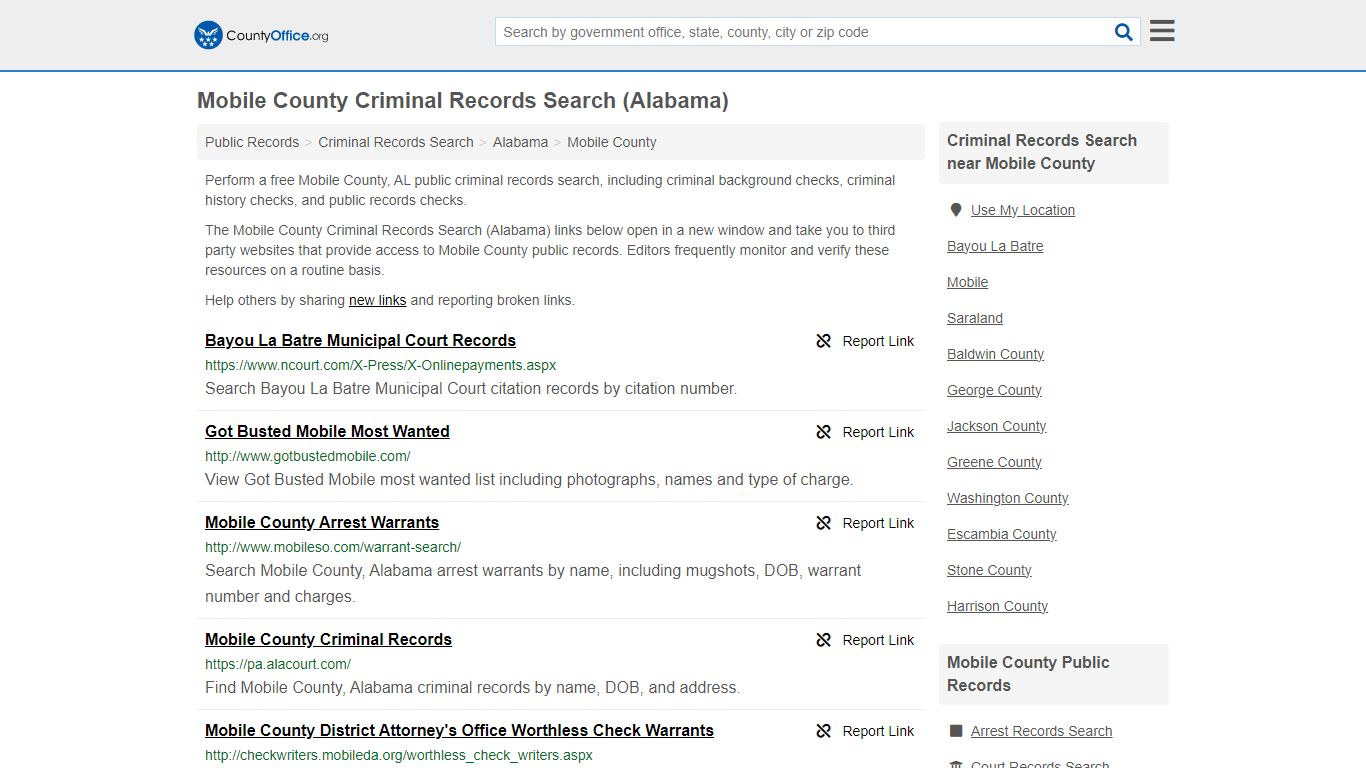 Mobile County Criminal Records Search (Alabama) - County Office