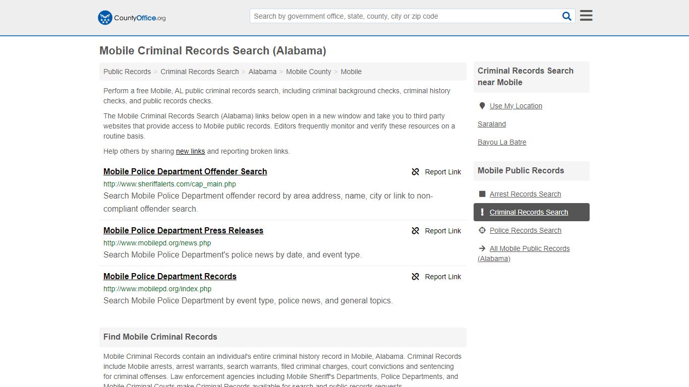 Mobile Criminal Records Search (Alabama) - County Office
